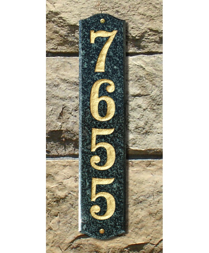 Qualarc Wexford Vertical Polished Emerald Green Address Plaque - Gold Text